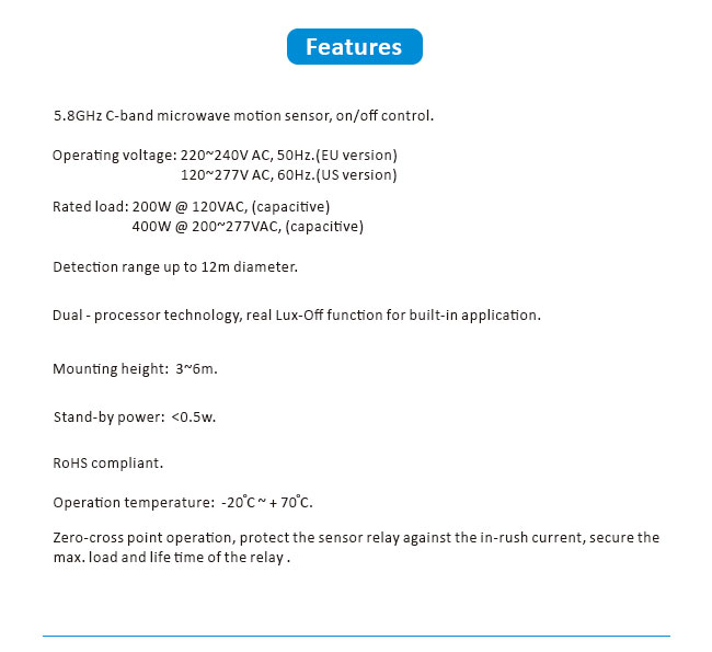 220240VAC 6m 400W High Frequency Motion Sensor DIP switch